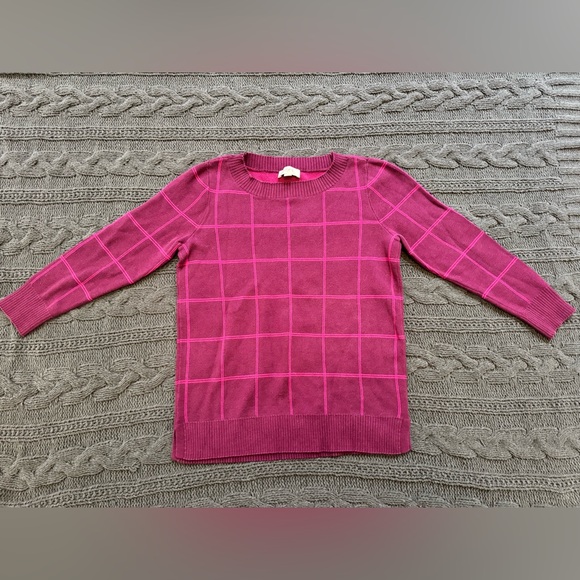 LOFT Sweaters - LOFT Fuchsia Checkered Crew Neck Sweater (Small)